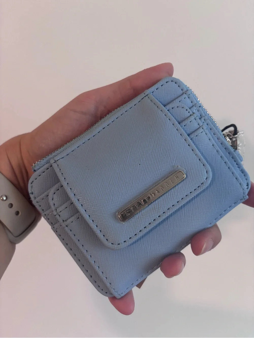 Steve Madden Light Blue Compact Zip Card Holder